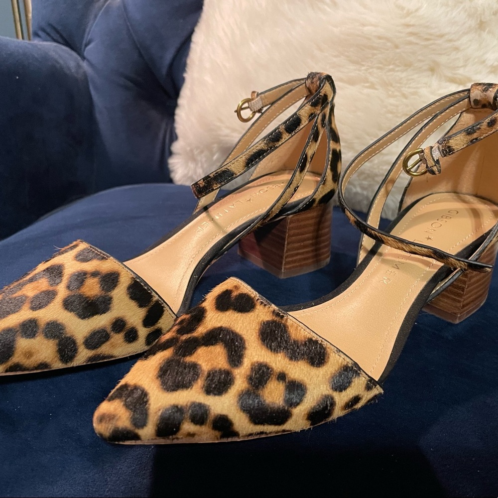 Gibson Latimer Leilani Leopard Print Calf Hair Block Heel Size 5.5
